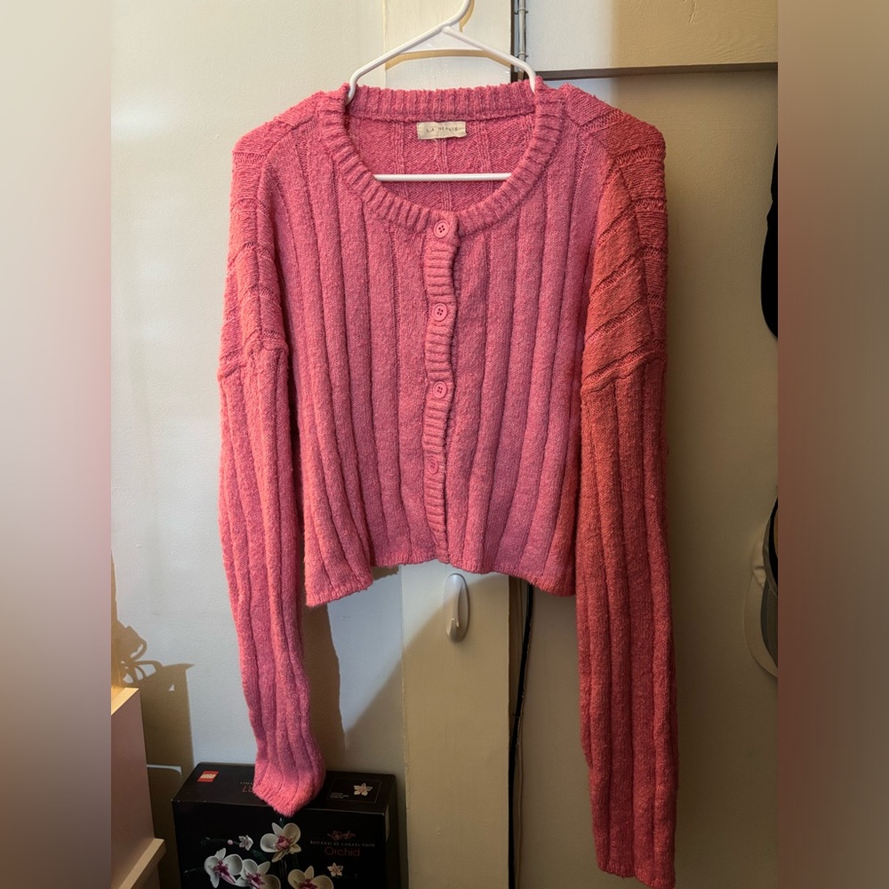 Pink Cropped Button-down Cardigan